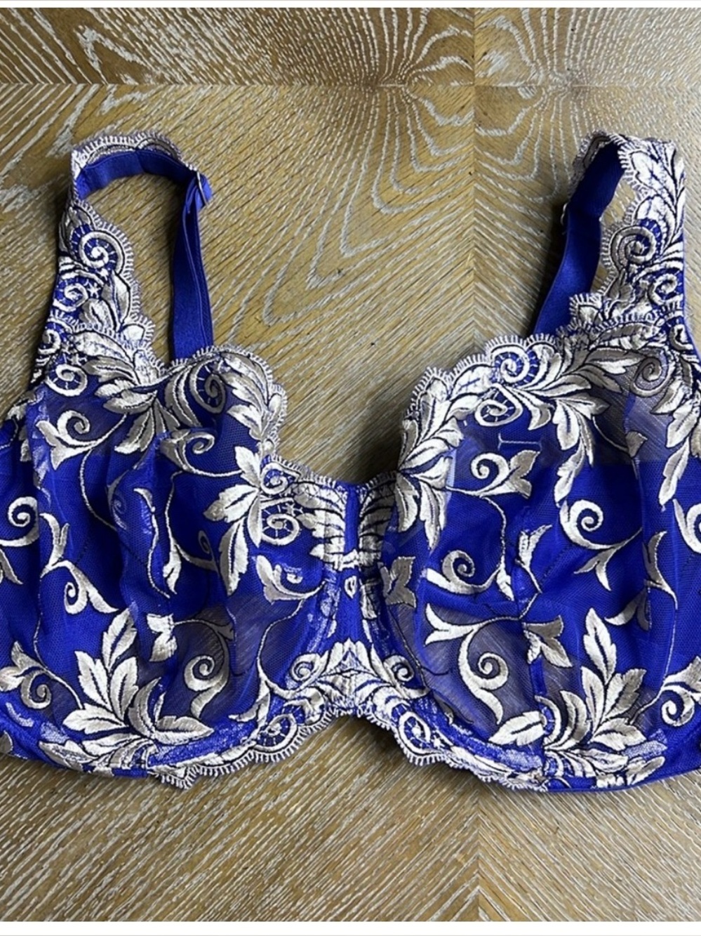 SOMA Blue Embroidered Floral Lace Bra 36DDD